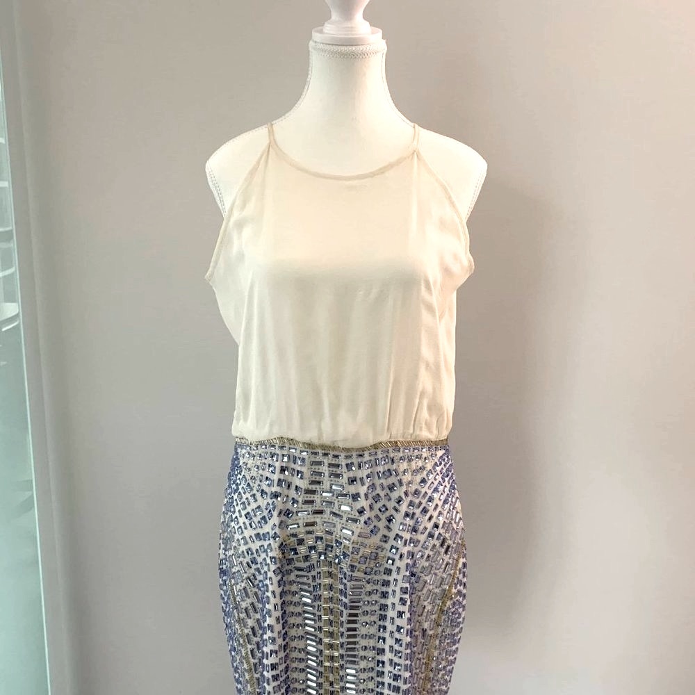 NWOT Parker Black Rhinestone Sequin Mini Dress White Open Back Sz 6 never worn